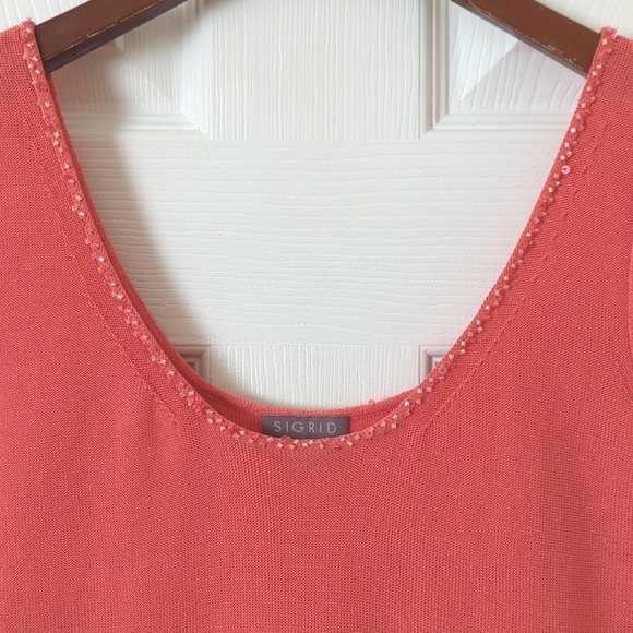 Sigrid Olsen Classic Knit Silk Blend Beaded Scoop Neck Tank Top Peach Pink Small - Picture 2 of 10